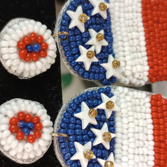 Patriotic Ice Cream Cone Seed Bead Post Earrings by Laura Janelle - Picture 3 of 5